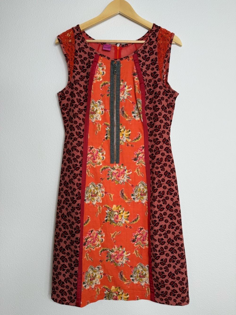 Save The Queen! Sleeveless Short Dress SZ L Orange Pink Floral Print